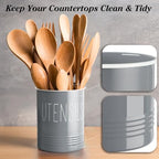 Bivvclaz Gray Kitchen Utensil Holder, 6.7" Utensil Holder for Counter, Cooking Utensil Crock with Cork Bottom, Modern Farmhouse Kitchen Decor, Countertop Utensil Storage Organizer Caddy - Image 4