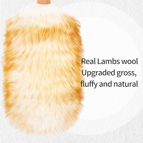 Lambswool Duster with Solid Wooden Handle,Leather Hang Strap,Comfortable Grips 19.6 inch Long Natural Feathers Dusters for Cleaning Wall Plant Desk Blind Cleaner Duster Tool - Image 4