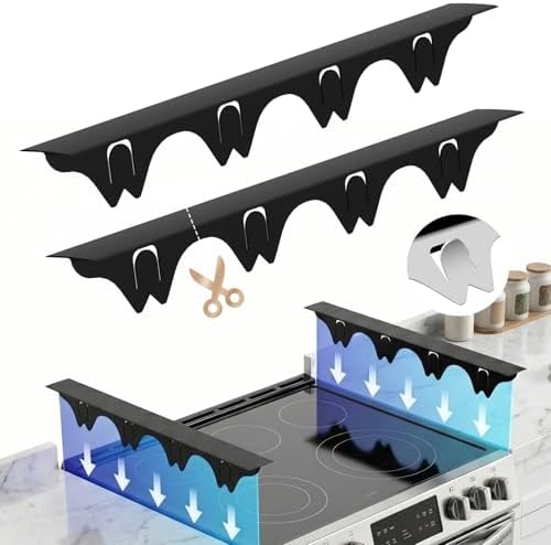 Silicone Stove Gap Covers with Stainless Steel, Oven Gap Filler Seals Gaps Between Stovetop and Counter, Stove Gap Guards Range Trim Kit, Easy to Clean Stove Gap Guard (Black 2 Pack,21") by YUHFERA