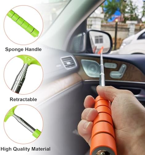Dickno Car Side Mirror Squeegee, 35.6'' Retractable Rearview Mirror Wiper, Mini Portable Auto Window Squeegee Cleaner, Universal Vehicle Glass Cleaning Tool for Rainy Foggy Weather (Green) - Image 5