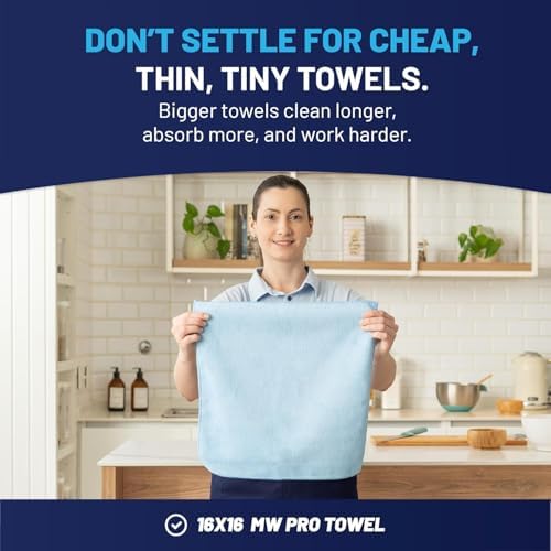 MW PRO Microfiber Cleaning Cloths Blue (12 Pack, 12x12) - Commercial Janitorial Towels & Lint Free Rags - Heavy Duty for Auto Detailing, Glass Windows, Housekeeping & Screens - Washable 300+ Times - Image 3