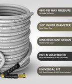 3/8" ID 4800PSI Pressure Washer Hose 100FT, Steel Wire Braided Hose Gray - Image 2