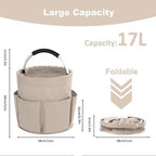 17L Cleaning Caddy with Handle, Cleaning Supplies Organizer, Foldable Storage Basket, Cleaning Supply Caddy, Portable Multi Cleaning Bucket Bag for Home, Garden (Khaki) - Image 4