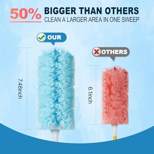 50Pcs Duster Refill Compatible with Swiffer Hand Duster +4FT Extended Handle +1 Handle, 360° Heavy Duty Duster Refills Kit for Cleaning, Office, Ceiling Fan, Baseboard & Blind - Image 4