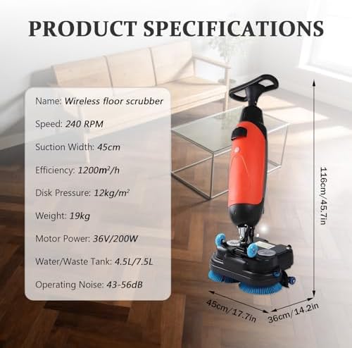Industrial Floor Buffer Machine Commercial Floor Scrubber 360° Flexible Control 240 rpm Basic Speed 1200 sq.m/hr Efficiency 43-56db low Noise easy Maintenance for Offices Malls Warehouses White - Image 3
