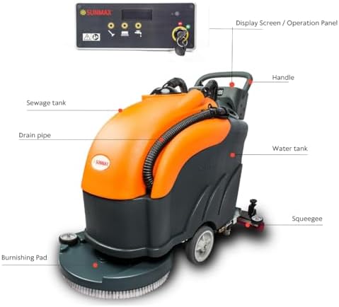 SUNMAX 22" Walk-Behind Floor Scrubber, Lithium Battery - Image 2