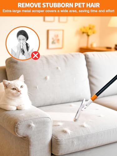 4-in-1 Baseboard Cleaning Tool with Extendable Handle 5 Reusable Pads 1 Carpet Rake Stiff Bristle Brush Multi-Surface Baseboard Brush for Cleaning Baseboard Wall Carpet Floor Bathroom Kitchen Pet Hair - Image 5