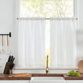 jinchan Kitchen Curtains Linen Tier Curtains 45 Inch Farmhouse Cafe Drapes for Small Window Flax Country Rustic Rod Pocket Bathroom Laundry Room RV Light Filtering 2 Panels White by JINCHAN