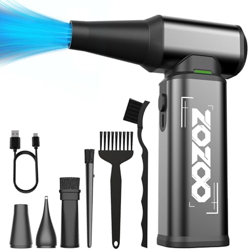 Compressed Air Duster, 180000RPM Powerful Cordless Electric Air Duster with Brushless Motor and LED Light, Rechargeable Stepless Speed Regulation Dust Blower for PC, Keyboard, House, Car and Outdoor by ZOZOO