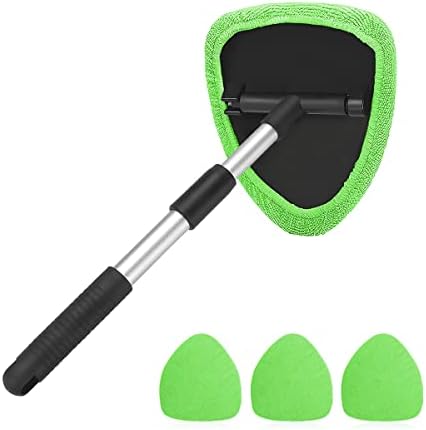 Extendable Car Windshield Cleaning Tool with Microfiber Pads, Green by AUKEPO