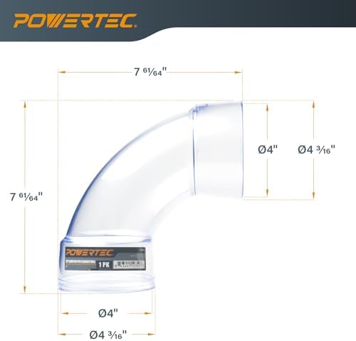 POWERTEC 70368 4 Inch ID 90 Degree Elbow for 4 Inch OD Dust Collection Pipes, Adapters and Fittings (Clear), 1 pack - Image 4