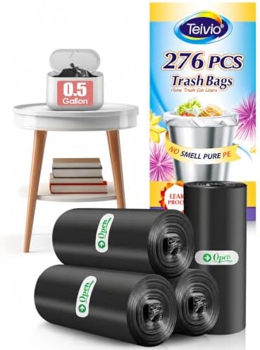 Teivio Mini Black Trash Bags 0.5 Gallon 276 Count 11"x12" Bathroom by Teivio