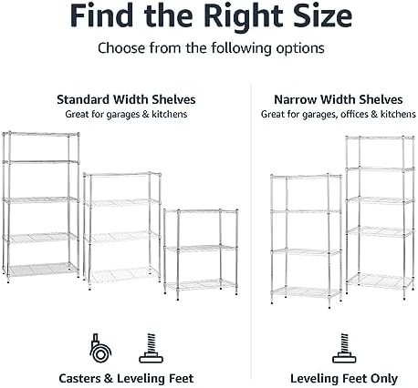 Amazon Basics 3-Shelf Heavy Duty Adjustable Wire Shelving Storage Rack on 2" PP Plastic Wheel Casters, Steel Utility Shelving Unit for Garage and Laundry Room, 23.2" x 13.4" x 32.75", Chrome - Image 5