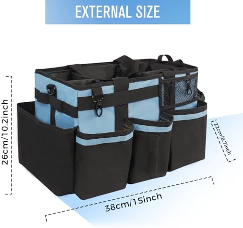 SCAVATA Wearable Cleaning Caddy, Cleaning Caddy Supplies Organizer with Handle & Shoulder Straps for Housekeepers, Under Sink & Car Cleaning Tool Organizers Bag with 4 Foldable Divider (Blue) - Image 5