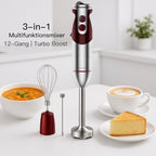 MegaWise Pro Titanium Reinforced 3-in-1 Immersion Corded Hand Blender, Powerful MOTOR with 80% Sharper Blades, 12-Speed Corded Blender, IncludingWhisk and Milk Frother (3-in 1 Red) - Image 5