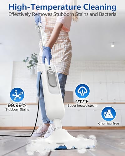 Steam Mop,12-in-1 Handheld Steam Cleaner,Powerful Detachable Steam Mop for Floor Cleaning,360ML Tank,15FT Power Cable,Scrubbing Steam Cleaner,Light White - Image 5