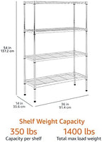 Amazon Basics 4-Shelf Adjustable Heavy Duty Steel Wire Rack Storage Shelving Unit for Kitchen, Garage, Easy Assembly, 350 lbs Per Shelf, 36" x 14" x 54", Chrome Silver - Image 3