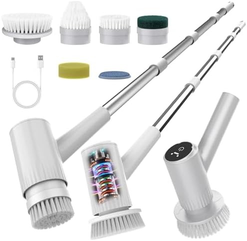 Electric Spin Scrubber – 5-Hour Battery, 6 Brush Heads, No Bending with 47" Extendable Handle, Cordless Power Scrubber for Bathroom Shower Bathtub Tile Kitchen Floor by Unknown