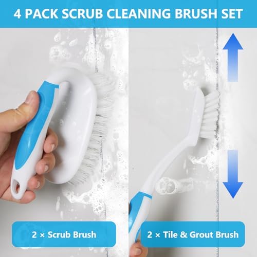 Scrub Brush Set, 4 Pack Deep Cleaning Brush Kit, Blue - Image 2