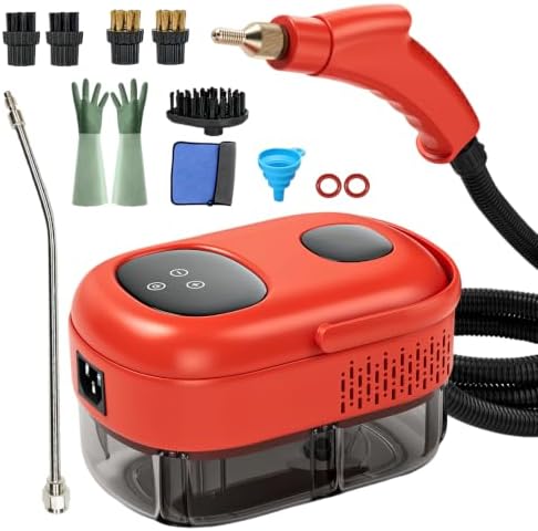 Steam Cleaner, Portable Pressurized Steamer for Cleaning with 14pcs Accessories, 6-Level Adjustable and 15s Heat-Up, Handheld Steam Cleaner for Home, Tile, Dirt, Grout, Grease, Car Detailing (5-Red) by AULANK