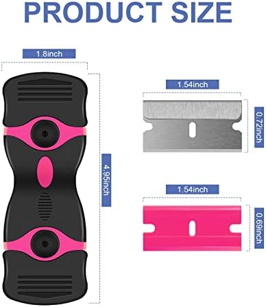 DEKEones Razor Blade Scraper, 2 Pack Double Edged Razor blade Scraper Tool with 30 Pcs Razor Blades, Glass Scraper for Windows, Decals, Tint, Stickers, Labels, Caulk, Adhesive（Pink） - Image 4