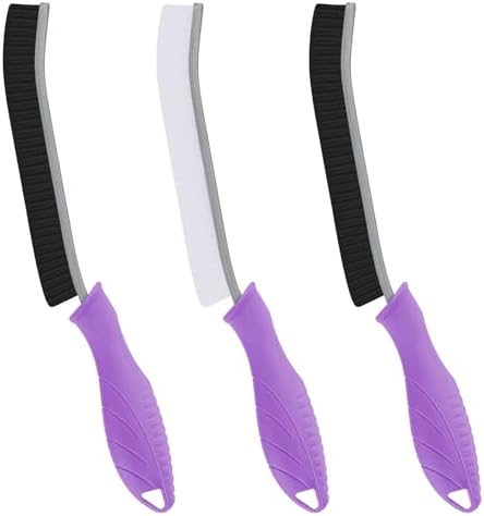 FOOGWEE Hard Bristle Crevice Cleaning Brush - Cleaning Supplies - Grout Cleaning Brushes for Household Use - Crevice Cleaning Tool for Bathroom, Home and Kitchen (3, Purple) by FOOGWEE