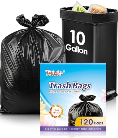 Teivio Medium Clear Trash Bags 10 Gallon 120 Count Kitchen Garbage Bags by Teivio