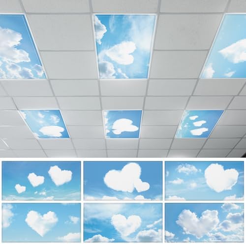 Wiooffen 6 Pcs Fluorescent Light Covers with 60 Magnets Decorative for Classroom Ceiling Light 4 x 2 Feet Magnetic Light Covers Filter Easy Install for Office Hospitals & Home (Love) by Wiooffen