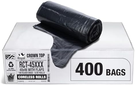 Heavy Duty 45 Gallon Trash Bags - (Huge 400 Pack/w Flap Ties) - 2.0 MIL (Equivalent) 40" x 46" Star Seal Bottom Thick Garbage Bags for Contractors, Lawn, Leaf, Yard Waste Commercial Kitchen by AlufPlastics