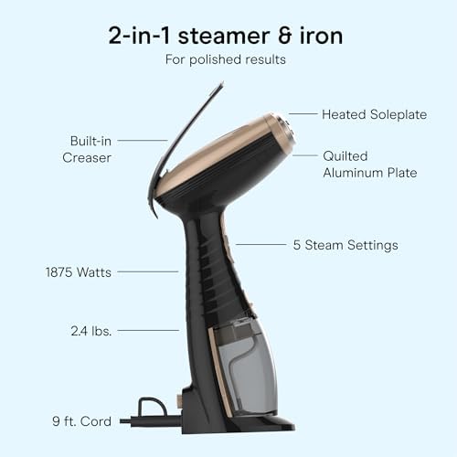 Conair Handheld Steamer for Clothes & Upholstery, 3 Attachments, Black - Image 4