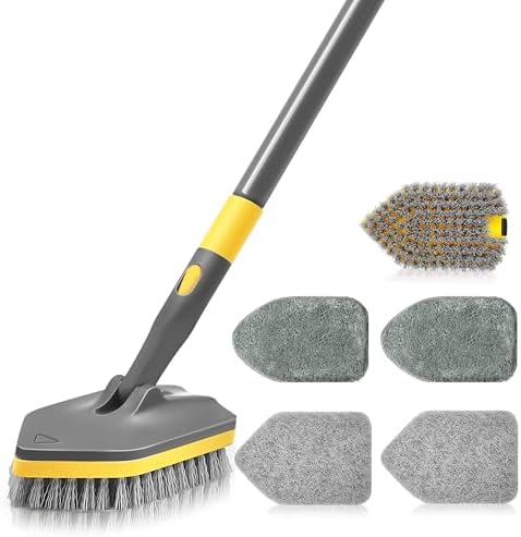 Shower Scrubber with Long Handle for Cleaning, 56" Extendable 3 in 1 Shower Cleaner Brush, Interchangeable Tub Scrub Brush Attachment for Cleaning Bathroom Bathtub Floor Wall by DALIPER