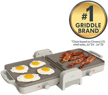 bella 10"x20" Fold and Store Griddle, Non-Toxic, Ceramic Coating, Oatmilk - Image 3