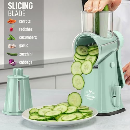 Rotary Cheese Grater Manual Hand Crank 5 Blade Shredder, Mint - Image 5