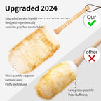 Lambswool Duster with Solid Wooden Handle,Leather Hang Strap,Comfortable Grips 19.6 inch Long Natural Feathers Dusters for Cleaning Wall Plant Desk Blind Cleaner Duster Tool - Image 3