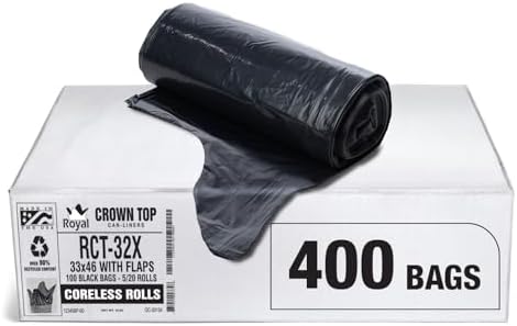 Aluf Plastics Star Sealed Coreless Rolls with E-Z Tie Flap Closure, 40-45 gal, Polyethylene, 33" x 46", Black (Pack of 400) by AlufPlastics