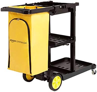 AmazonCommercial Janitorial Utility Cart, Rolling, Portable, with Supply Shelves, Black by AmazonCommercial