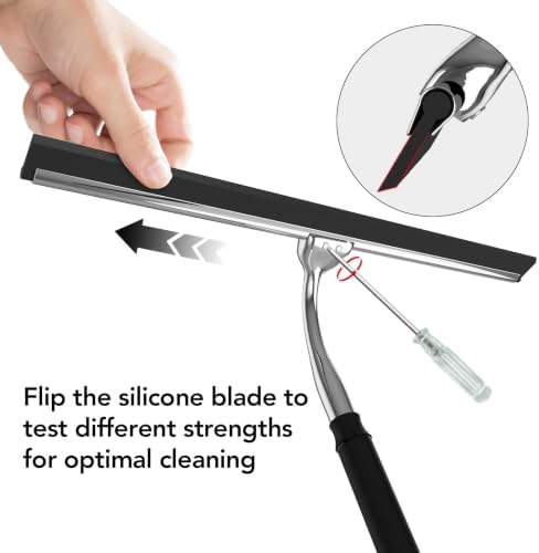 Long Handle Shower Squeegee for Glass Doors, 15-51" Telescopic Window Squeegee with Extension Pole, 2-1 Extendable Bathroom Squeegee with Fiber Scrubber for Shower Glass, Mirrors, Tile Walls & Windows - Image 3