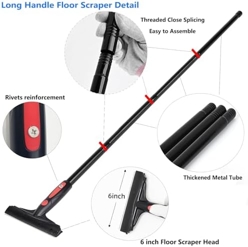EHDIS Extenble Razor Blade Scraper, 16''-58'' Long Handle 6" Wide Blade Scraper Tool with 10 Double-Edge Blades for Cleaning Paint, Caulk, Adhesive,Painting, Tile, Floors, Ice Scraper (068-pro) - Image 3