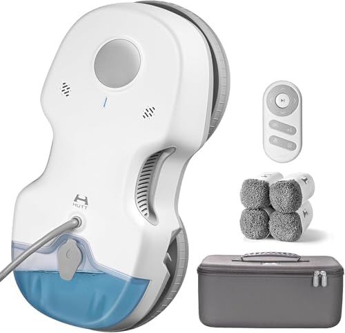 HUTT S7 Window Cleaning Robot, 6500Pa Suction, 3D Floating Chassis, HydroJet Water Spray 80ml Tank, Multiple Safety Systems, SLAM 4.0 Navigation, 8 x Cloths, All-in-One Storage Box by HUTTUS