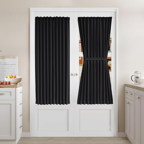 Vatge French Door Curtains - Rod Pocket Blackout Privacy Panel for Living Room/Kitchen Door Window Curtains, 1 Panel, W36 x L54, Black by Vatge