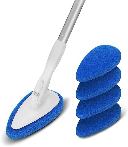 Qaestfy Shower Bathtub Tub Tile Scrubber Cleaning Brush with 51'' Handle, 5 Non-Scratch Scouring Pads, Adjustable Long Handled Scrub Brush for Cleaning Shower Bathroom Vessel Sinks Toilet Wall Floor by Qaestfy