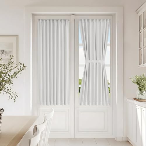 Vatge French Door Curtain - Adjustable Rod Pocket Light Filtering Window Treatment for Sliding Glass Doors, 1 Panel, W25 x L54, Greyish White by Vatge