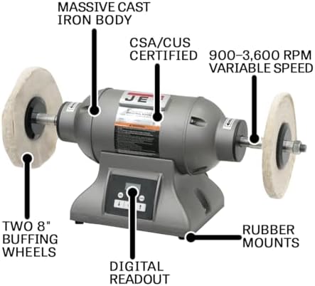 JET 8-Inch Industrial Bench Buffer, Variable Speed, 1 HP, 115/230V 1Ph (IBG-8VSB) - Image 2