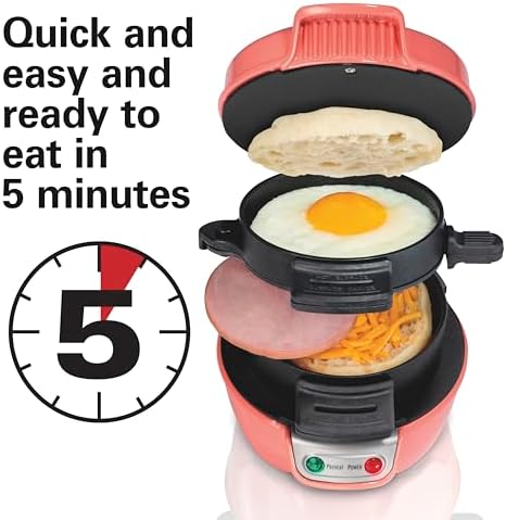 Hamilton Beach Breakfast Sandwich Maker with Egg Cooker Ring, Customize Ingredients, Perfect for English Muffins, Croissants, Mini Waffles, Perfect White Elephant Gifts, Coral (25483) - Image 2