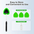 JUSTTOP Windshield Cleaner Tool, Car Interior and Exterior Window Cleaning Kit with Extendable Handle & 4 Reusable Microfiber Pads, Auto Glass Wiper Brush Kit for Car & Home Windows (Green) - Image 7