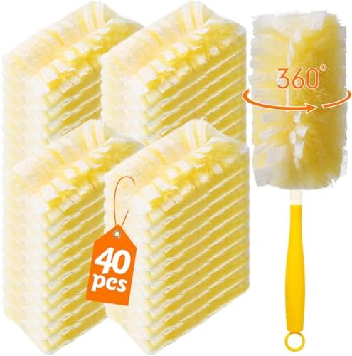 40 Count 360° Heavy Duty 2 Sided Duster Refills Compatible with Swiffer, Large Size-Extra Thick Disposable Electrostatic Feather Duster Refill with 1 Short Handle for Furniture, Blinds, Ceiling by Senowi