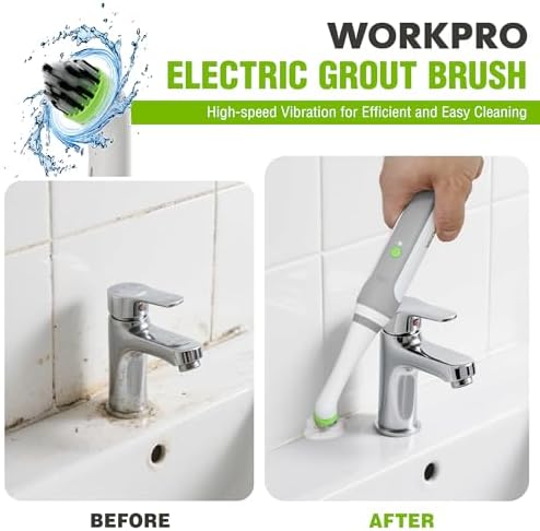 WORKPRO Cordless Grout Brush Set, 5500RPM Power Scrubber, IPX6 Waterproof Electric Scrubber with Type-C Charging Cable and Replaceable Brush Heads for Cleaning Grout, Tiles, Grime, and Crevices - Image 2