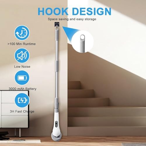 Electric Spin Scrubber,Electric Cleaning Brush for Bathroom,Kitchen and Shower,Adjustable Handle with 7 Replaceable Heads - Image 6