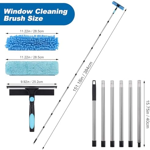 Window Squeegee Cleaner Tool with Extension Pole: 2-in-1 Window Cleaning Kit - 86.6 Inch Telescopic Long Window Cleaning Tool for High Windows Car Glass - with 2 Microfiber Cloth & Squeegee Blade - Image 5