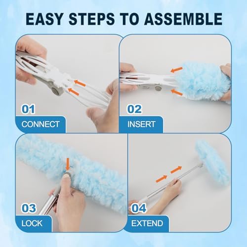 50Pcs Duster Refill Compatible with Swiffer Hand Duster +4FT Extended Handle +1 Handle, 360° Heavy Duty Duster Refills Kit for Cleaning, Office, Ceiling Fan, Baseboard & Blind - Image 7